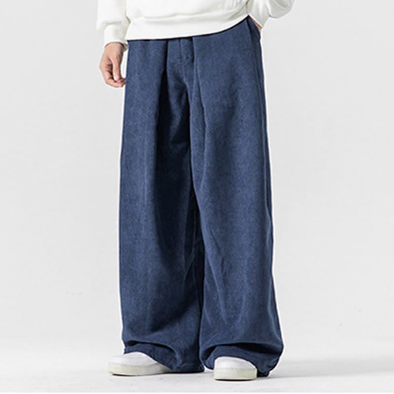 Pantaloni a gamba larga da uomo in velluto a coste di cotone tinta unita Buddha Stones con tasche