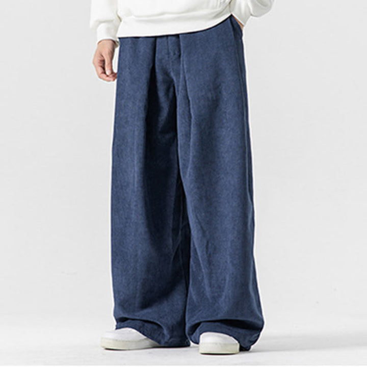 Pantaloni a gamba larga da uomo in velluto a coste di cotone tinta unita Buddha Stones con tasche