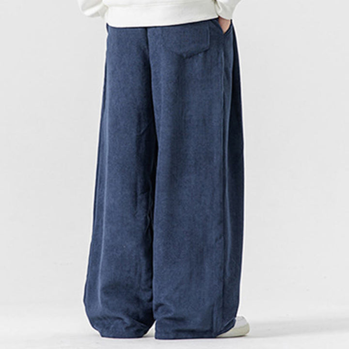 Pantaloni a gamba larga da uomo in velluto a coste di cotone tinta unita Buddha Stones con tasche - image 34