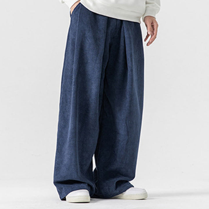 Pantaloni a gamba larga da uomo in velluto a coste di cotone tinta unita Buddha Stones con tasche