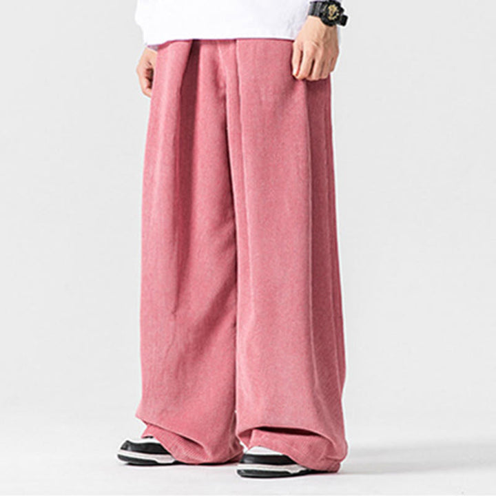 Pantaloni a gamba larga da uomo in velluto a coste di cotone tinta unita Buddha Stones con tasche