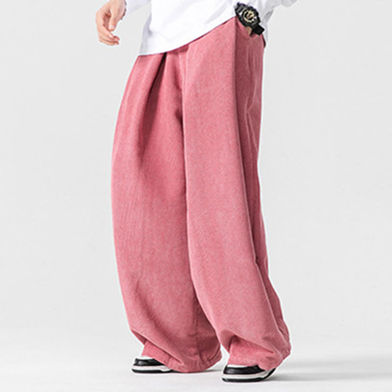 Pantaloni a gamba larga da uomo in velluto a coste di cotone tinta unita Buddha Stones con tasche