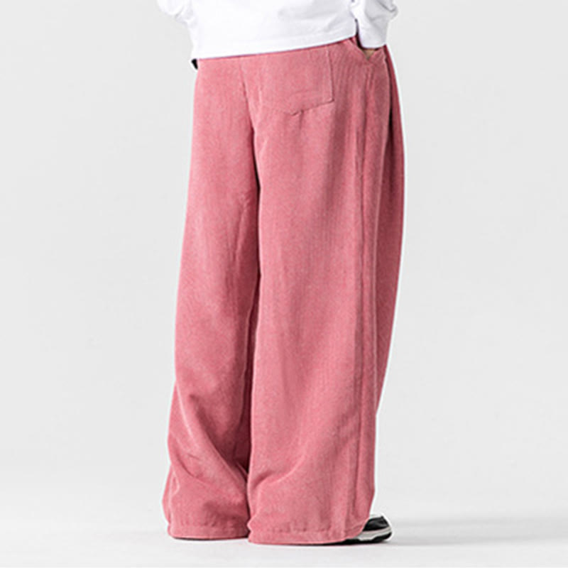 Pantaloni a gamba larga da uomo in velluto a coste di cotone tinta unita Buddha Stones con tasche