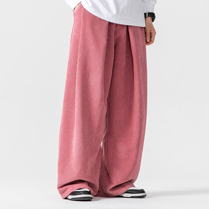 Pantaloni a gamba larga da uomo in velluto a coste di cotone tinta unita Buddha Stones con tasche