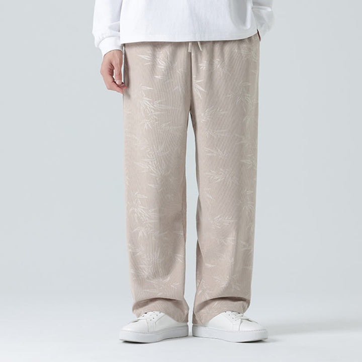 Pantaloni larghi da uomo in velluto a coste con motivo di bambù Buddha Stones e tasche - image 1