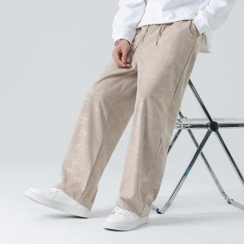 Pantaloni larghi da uomo in velluto a coste con motivo di bambù Buddha Stones e tasche - Beige - US/UK/AU46, EU56 (5XL) - image 0