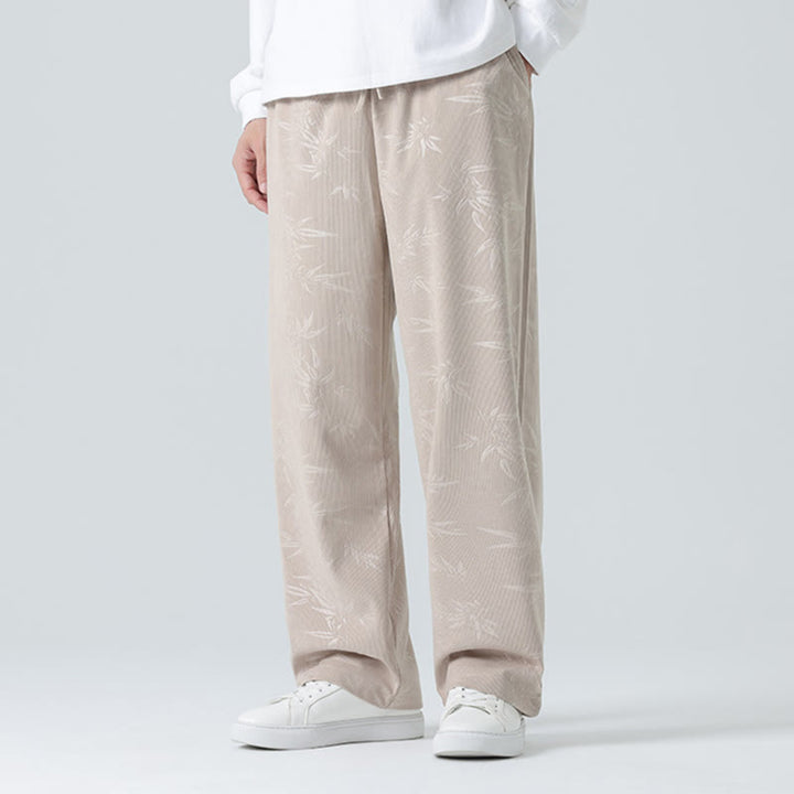 Pantaloni larghi da uomo in velluto a coste con motivo di bambù Buddha Stones e tasche - image 2