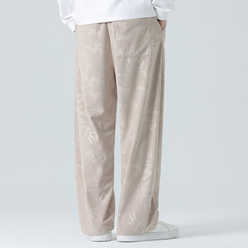 Pantaloni larghi da uomo in velluto a coste con motivo di bambù Buddha Stones e tasche - image 4