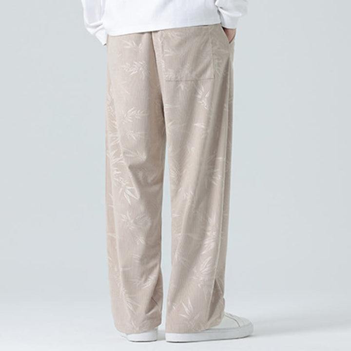 Pantaloni larghi da uomo in velluto a coste con motivo di bambù Buddha Stones e tasche - image 4