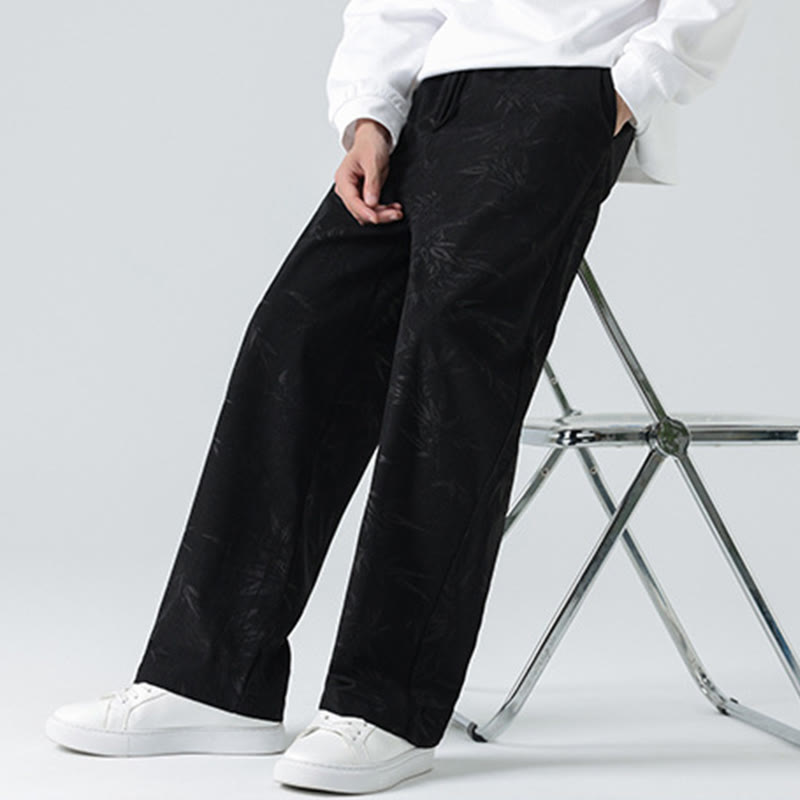 Pantaloni larghi da uomo in velluto a coste con motivo di bambù Buddha Stones e tasche - Nero - US/UK/AU46, EU56 (5XL) - image 8