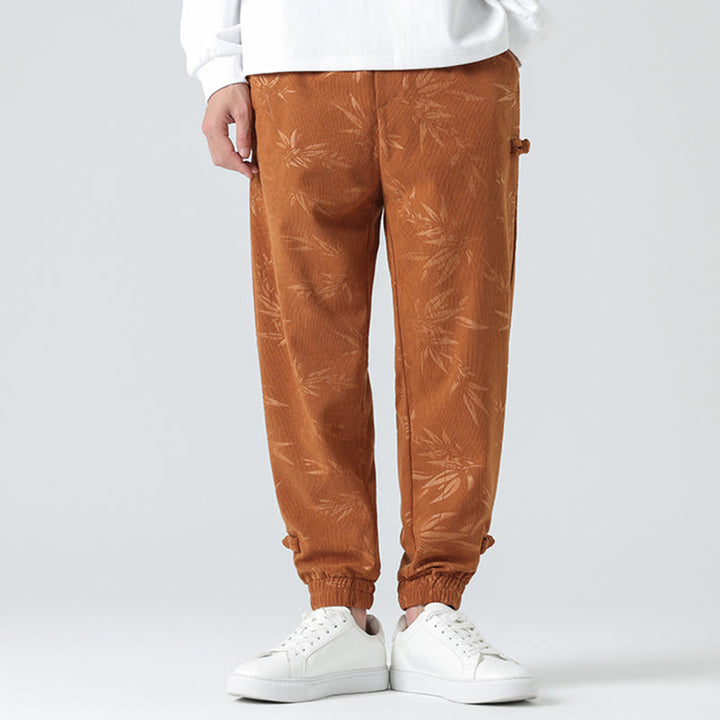 Pantaloni in velluto a coste con bottoni a rana da uomo Buddha Stones autunno inverno in bambù con tasche