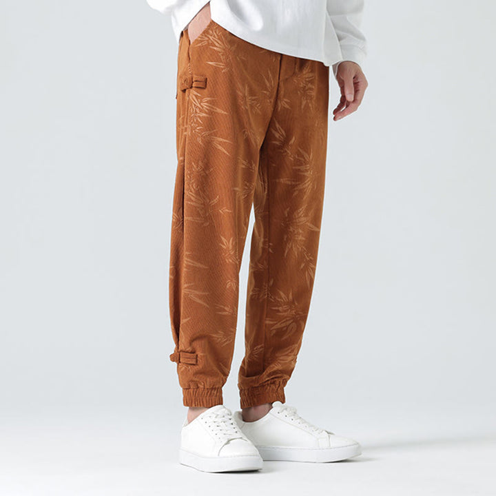 Pantaloni in velluto a coste con bottoni a rana da uomo Buddha Stones autunno inverno in bambù con tasche