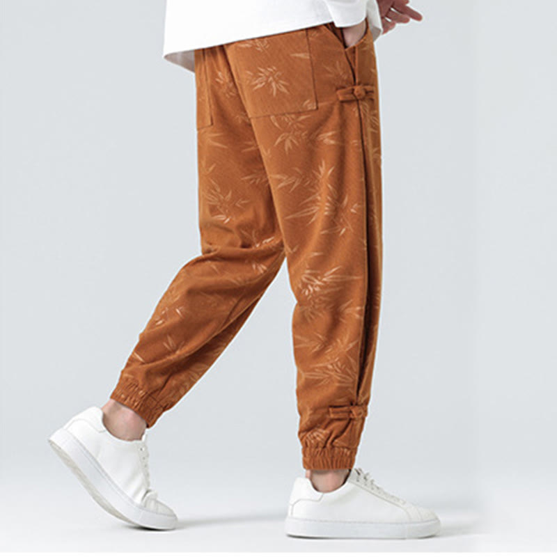 Pantaloni in velluto a coste con bottoni a rana da uomo Buddha Stones autunno inverno in bambù con tasche