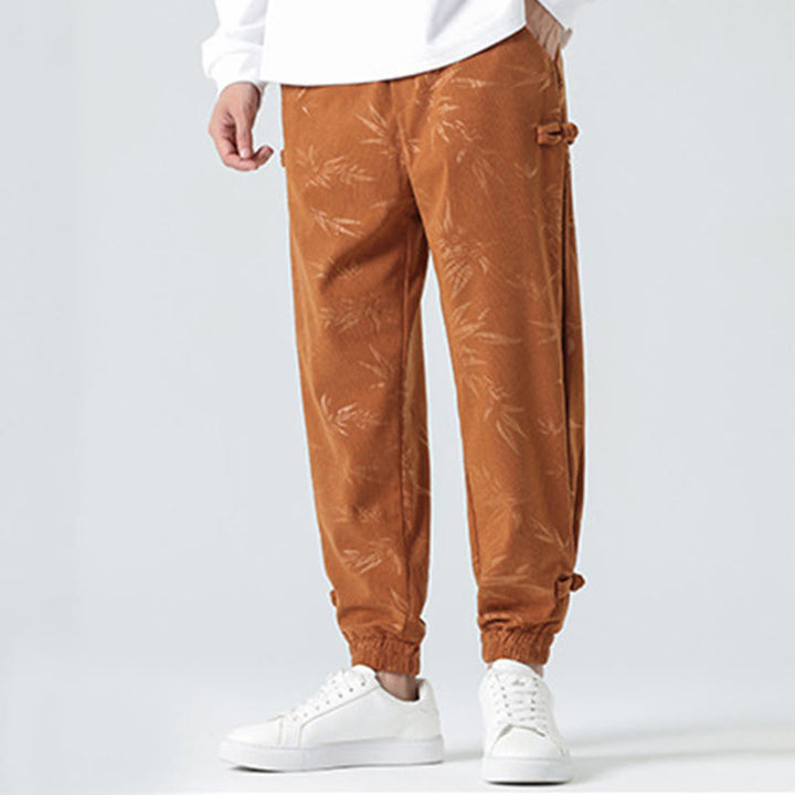 Pantaloni in velluto a coste con bottoni a rana da uomo Buddha Stones autunno inverno in bambù con tasche