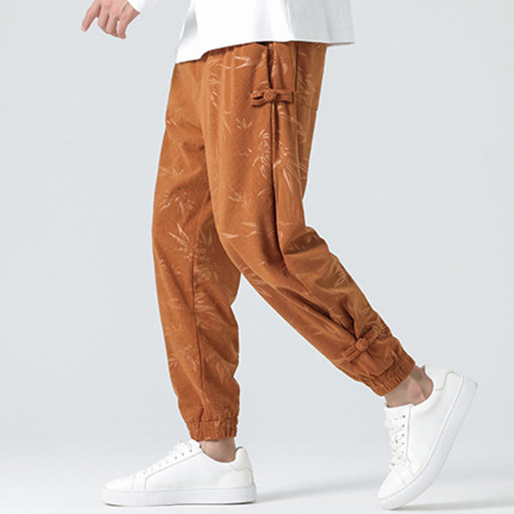 Pantaloni in velluto a coste con bottoni a rana da uomo Buddha Stones autunno inverno in bambù con tasche