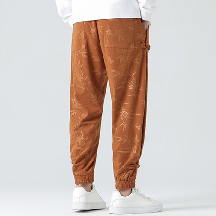 Pantaloni in velluto a coste con bottoni a rana da uomo Buddha Stones autunno inverno in bambù con tasche