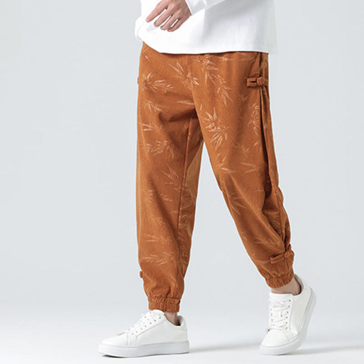 Pantaloni in velluto a coste con bottoni a rana da uomo Buddha Stones autunno inverno in bambù con tasche