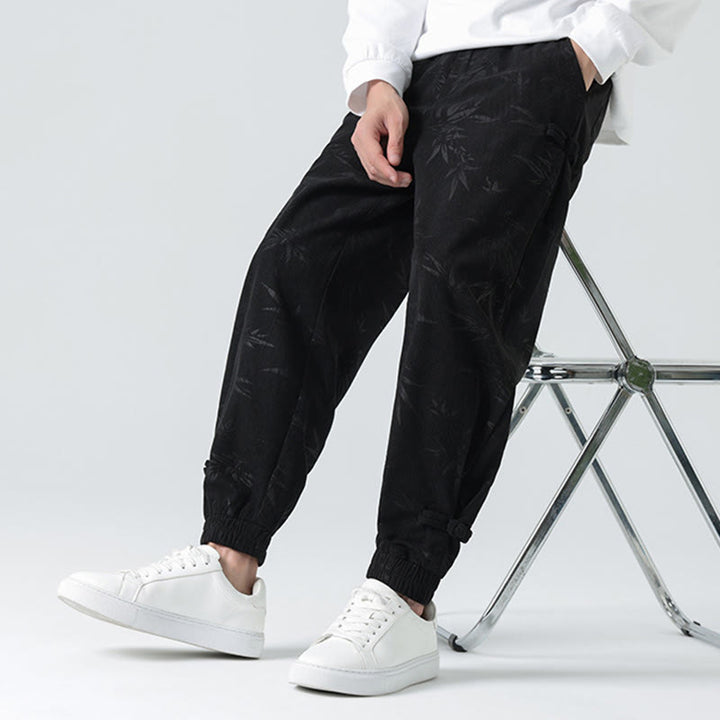 Pantaloni in velluto a coste con bottoni a rana da uomo Buddha Stones autunno inverno in bambù con tasche
