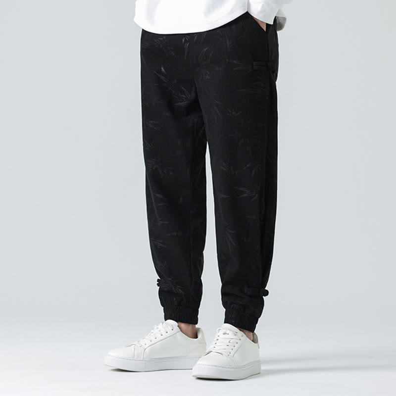 Pantaloni in velluto a coste con bottoni a rana da uomo Buddha Stones autunno inverno in bambù con tasche