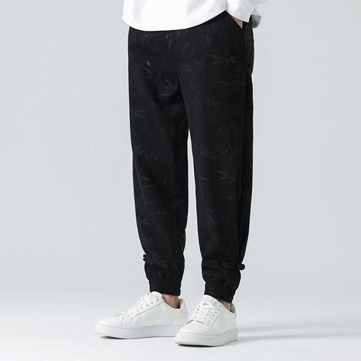 Pantaloni in velluto a coste con bottoni a rana da uomo Buddha Stones autunno inverno in bambù con tasche
