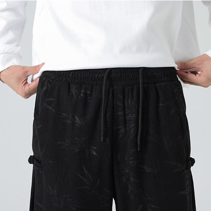 Pantaloni in velluto a coste con bottoni a rana da uomo Buddha Stones autunno inverno in bambù con tasche