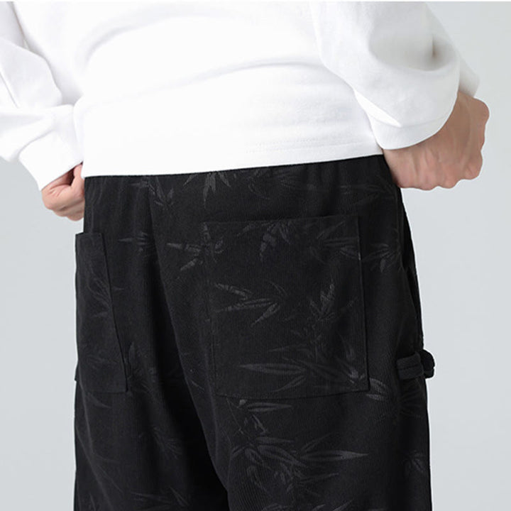 Pantaloni in velluto a coste con bottoni a rana da uomo Buddha Stones autunno inverno in bambù con tasche