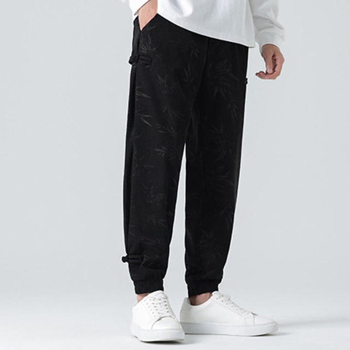 Pantaloni in velluto a coste con bottoni a rana da uomo Buddha Stones autunno inverno in bambù con tasche