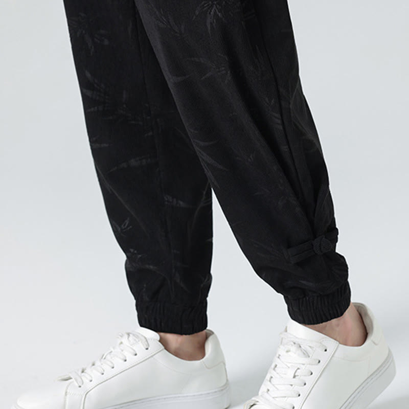 Pantaloni in velluto a coste con bottoni a rana da uomo Buddha Stones autunno inverno in bambù con tasche
