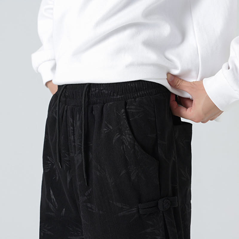Pantaloni in velluto a coste con bottoni a rana da uomo Buddha Stones autunno inverno in bambù con tasche