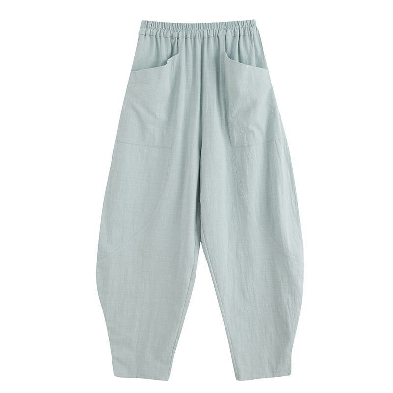 Pantaloni harem da uomo in cotone ramiè e lino tinta unita con elastico in vita e tasche , Buddha Stones