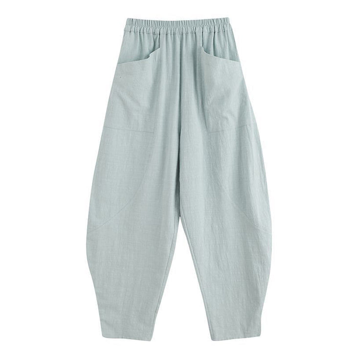 Pantaloni harem da uomo in cotone ramiè e lino tinta unita con elastico in vita e tasche , Buddha Stones