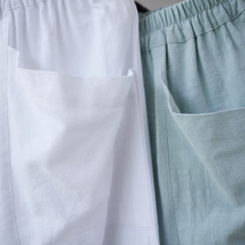Pantaloni harem da uomo in cotone ramiè e lino tinta unita con elastico in vita e tasche , Buddha Stones