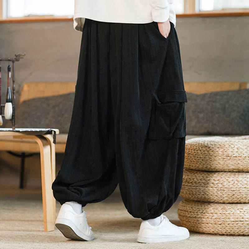 Pantaloni cargo in velluto a coste con coulisse e tasche da uomo Buddha Stones autunno inverno - image 8