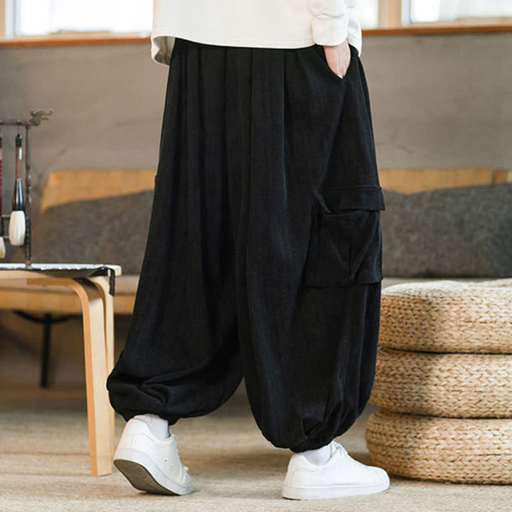 Pantaloni cargo in velluto a coste con coulisse e tasche da uomo Buddha Stones autunno inverno - image 8