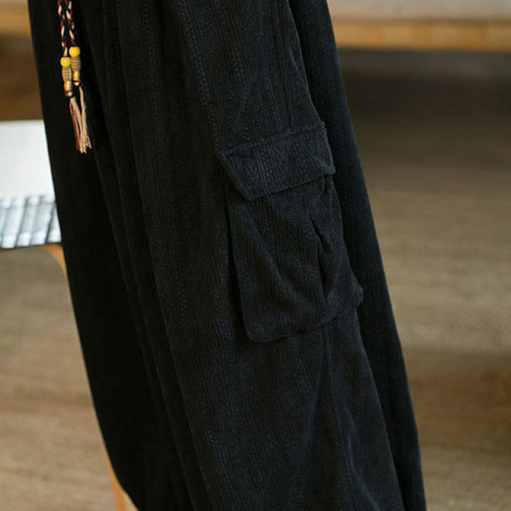 Pantaloni cargo in velluto a coste con coulisse e tasche da uomo Buddha Stones autunno inverno - image 13