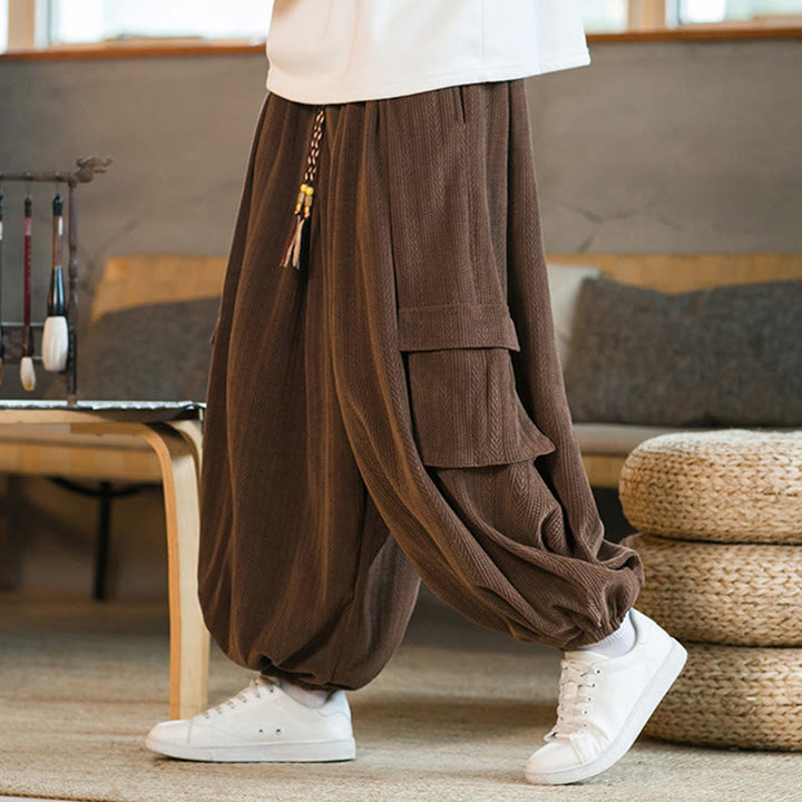 Pantaloni cargo in velluto a coste con coulisse e tasche da uomo Buddha Stones autunno inverno - Siena - US/UK/AU46, EU56 (5XL) - image 15