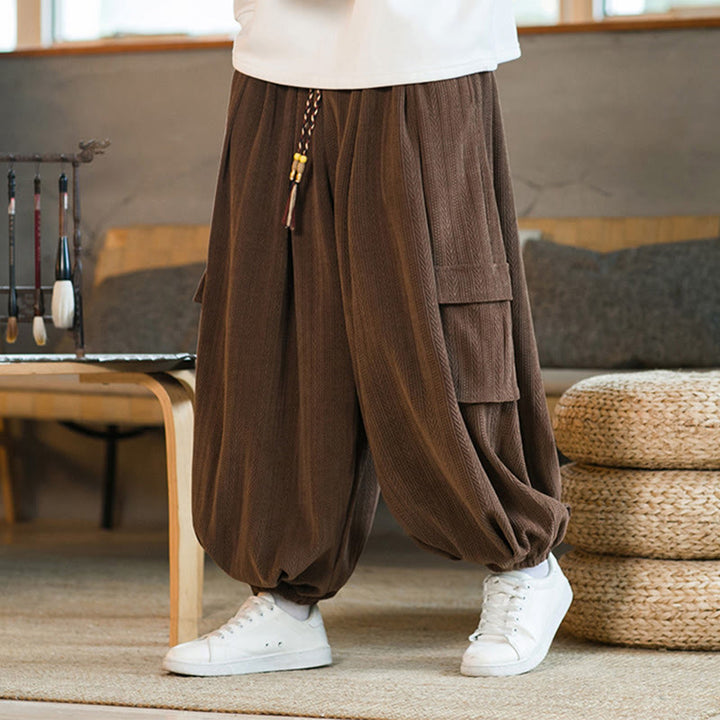 Pantaloni cargo in velluto a coste con coulisse e tasche da uomo Buddha Stones autunno inverno - image 18