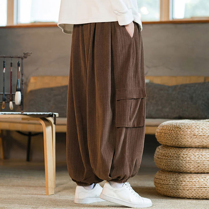 Pantaloni cargo in velluto a coste con coulisse e tasche da uomo Buddha Stones autunno inverno - image 19