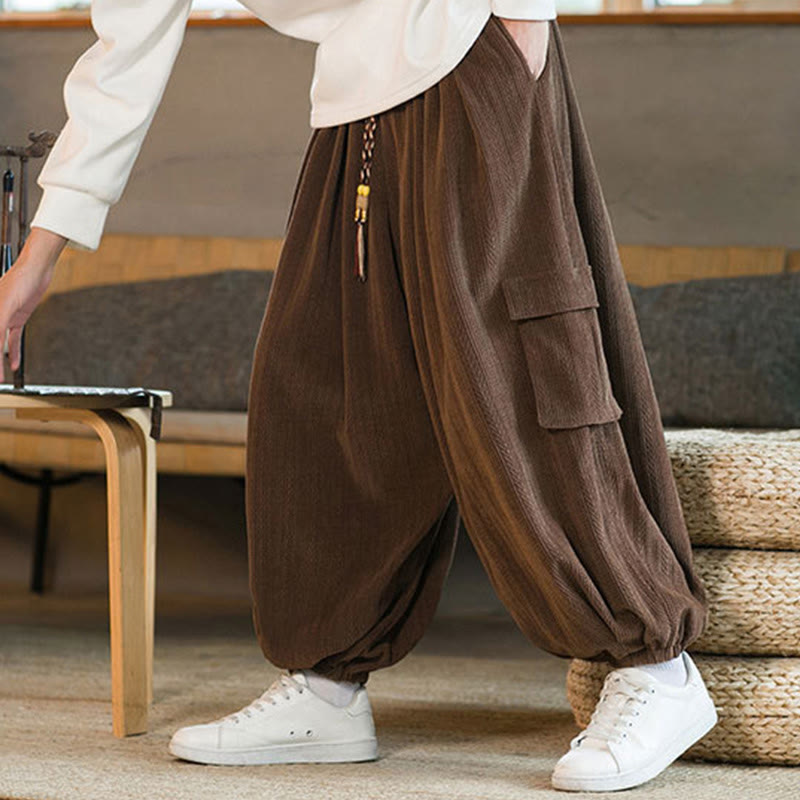 Pantaloni cargo in velluto a coste con coulisse e tasche da uomo Buddha Stones autunno inverno - image 24