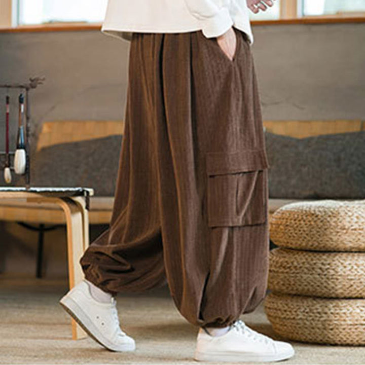 Pantaloni cargo in velluto a coste con coulisse e tasche da uomo Buddha Stones autunno inverno - image 21