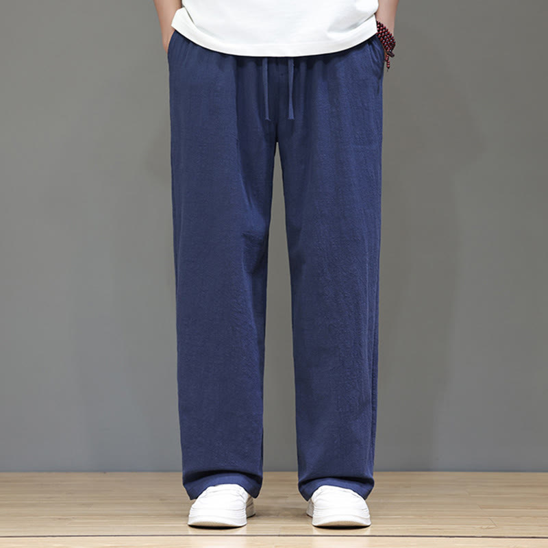 Pantaloni da uomo estivi in lino con gamba dritta Buddha Stones e tasche