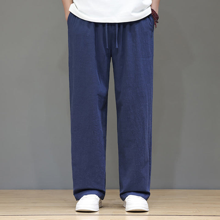 Pantaloni da uomo estivi in lino con gamba dritta Buddha Stones e tasche