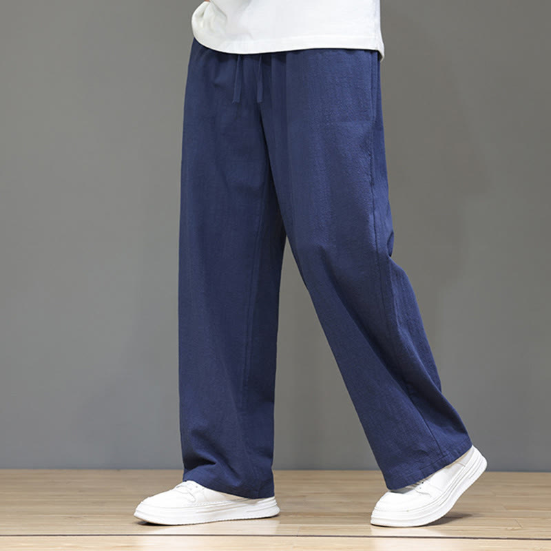 Pantaloni da uomo estivi in lino con gamba dritta Buddha Stones e tasche