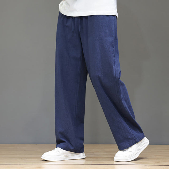 Pantaloni da uomo estivi in lino con gamba dritta Buddha Stones e tasche