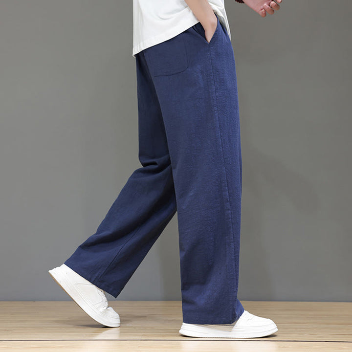 Pantaloni da uomo estivi in lino con gamba dritta Buddha Stones e tasche