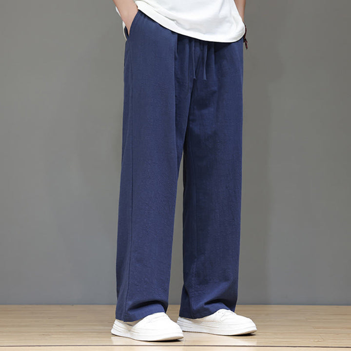 Pantaloni da uomo estivi in lino con gamba dritta Buddha Stones e tasche
