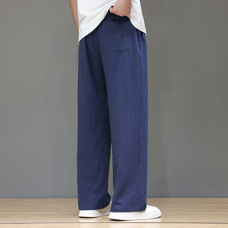 Pantaloni da uomo estivi in lino con gamba dritta Buddha Stones e tasche