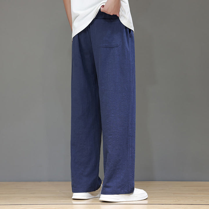 Pantaloni da uomo estivi in lino con gamba dritta Buddha Stones e tasche