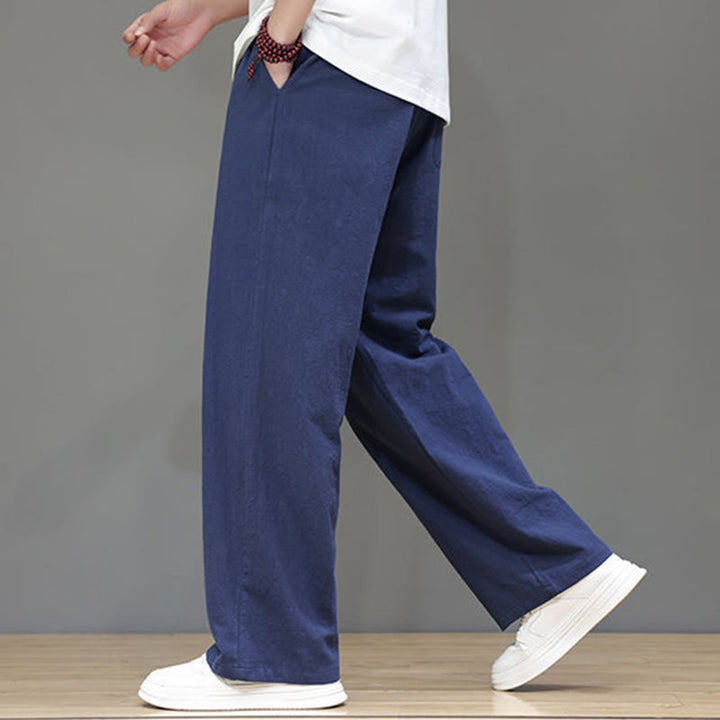 Pantaloni da uomo estivi in lino con gamba dritta Buddha Stones e tasche