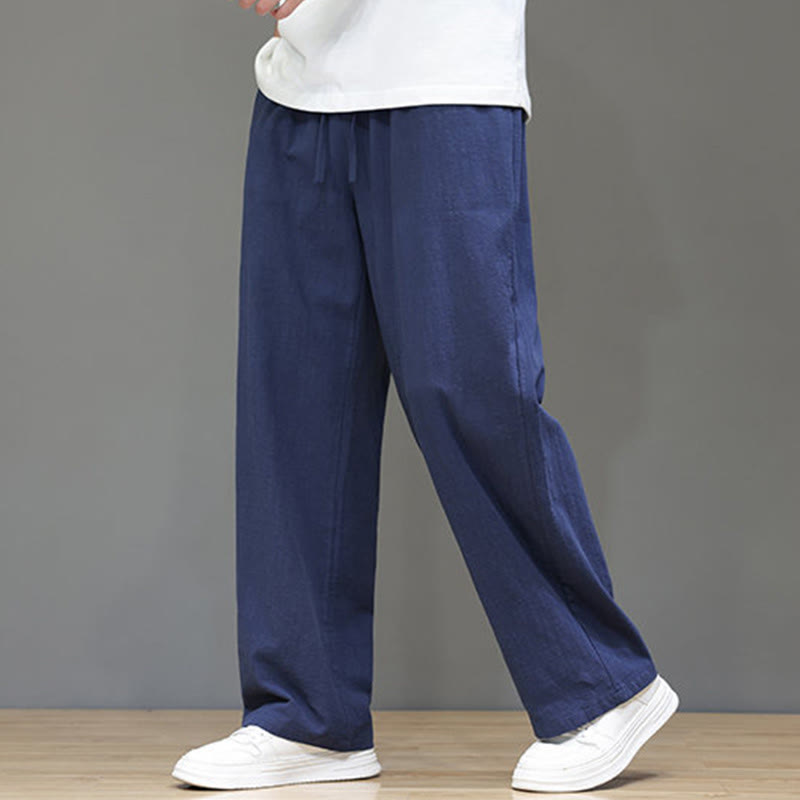 Pantaloni da uomo estivi in lino con gamba dritta Buddha Stones e tasche